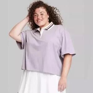 Wild Fable Short Sleeve Striped Collar Rugby Style Polo Shirt Purple, M, NWT